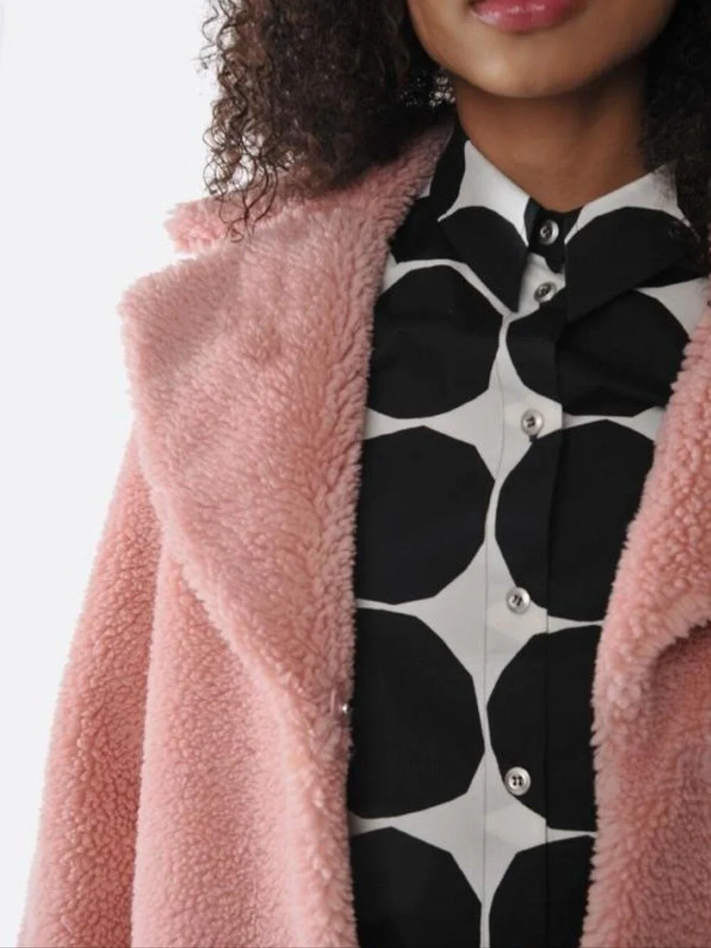 STAND STUDIO Camille Cocoon Teddy Coat Light Pink Faux Fur Designer Quiet Luxury